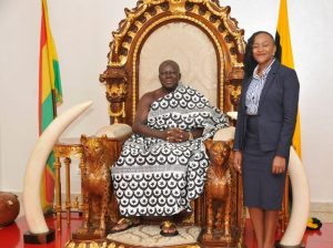 CEO of AirtelTigo; Ms. Mitwa Ng'ambi-on-the-right-side-of-Asantehene-Otumfuo-Osei-Tutu-II