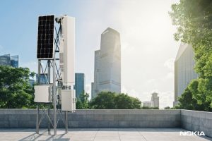 Nokia AirScale base station: solar panel, power distribution module, radio antenna system and remote radio head